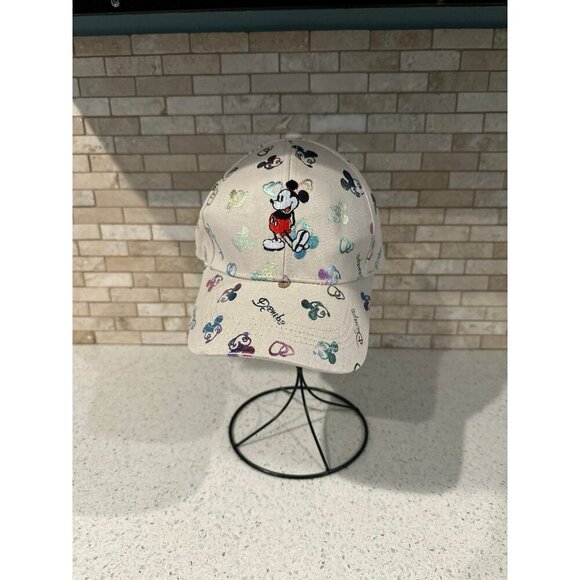 Disney Mickey Mouse Embroidered White Adjustable Baseball Cap Holographic - Picture 1 of 5